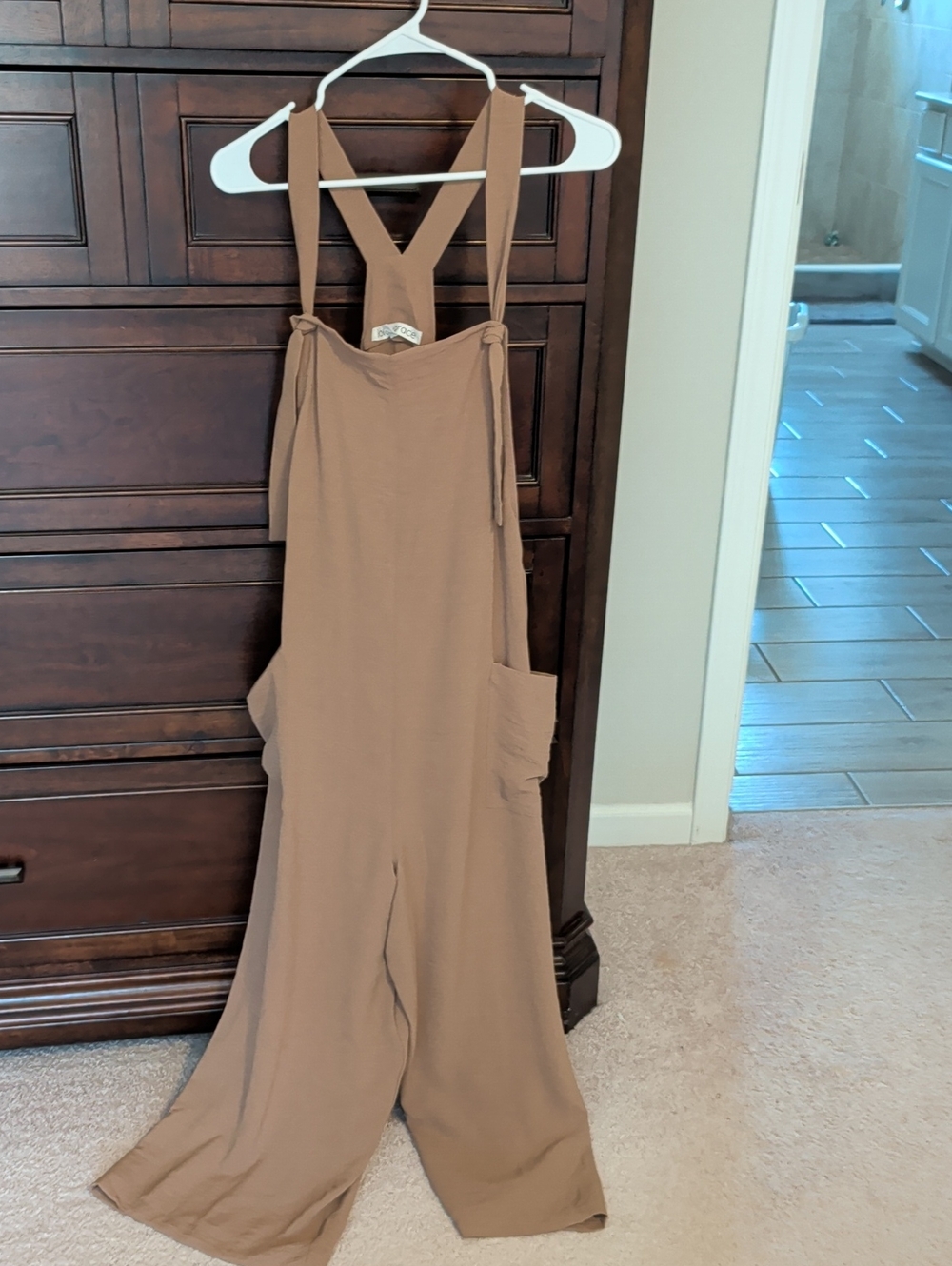 Wide-Leg Suspender Jumpsuit in Brown